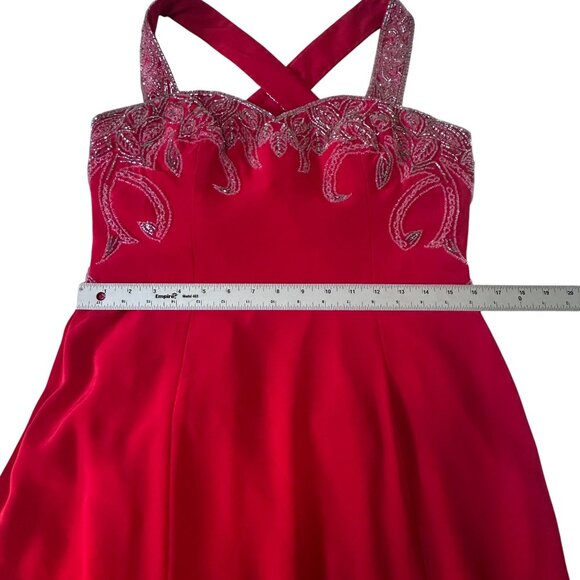 Jovani Red Beaded Crisscross Back Straps Maxi Long Evening Gown Size 10 Dress - Picture 14 of 16